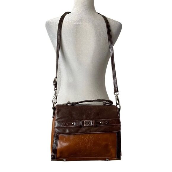 Giani Bernini Genuine Leather Two Tone Brown Shoulder Purse  Satchel - Picture 1 of 14